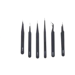 6PCS ESD10-15MM Stainless Steel Tweezers Industrial Curved Straight Repair Tools Tweezers