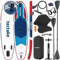 tectake SUP-Board Aufblasbares Paddle-Board mit Kamerahalterung, Kajak-Sitz, Stand-up Paddle, (Stand up Paddle Board Poseidon, in Rot/blau), Inkl. Zubehör, stabiles Komplettset bis 200 kg