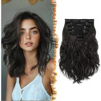 LuxusKollektion Kunsthaar-Extension Clip in Haarverlängerungen Schwarz Braun 30cm Wellige Extensions 6PCs