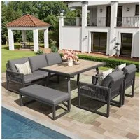 Odikalo Gartenlounge-Set Gartenmöbel Set mit großem Esstisch, (Outdoor Sofa 6-7 Sitzer, Gartenlounge-Set für Balkon Terrasse, Hochwertigen Sitzkissen & Rückenkissen, Wetterfestes Terrassen Sofa Set)