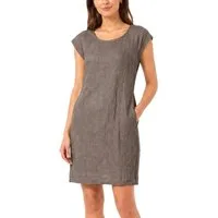 dy_mode Midikleid Einfarbiges Damen Leinenkleid Sommerkleid Kurzarm Midi Kleid in Unifarbe, mit Eingriffstaschen, leicht taillierte Passform