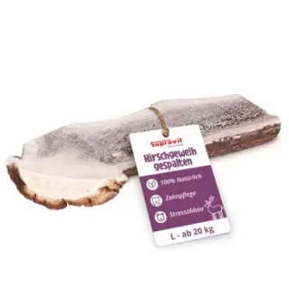 Supravit Rothirsch-Geweihhälfte für Hunde – 100 % Natur, gespalten, Zahnpflege & Kauspaß L