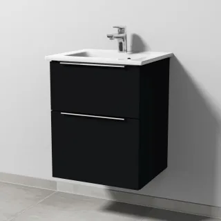 Sanipa 3way Keramik-Set Venticello Keramik-Waschtisch und Unterbau mit 2 Auszügen, Schwarz-Matt UF32008