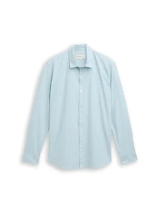 Denim Tom Tailor - Basic Fit Hemd aus Baumwolle mint white chambray - Gr. - S