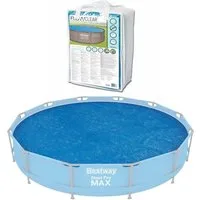 BESTWAY Pool-Abdeckplane Flowclear Solarplane Heiz Folie Blau für Pool Swimmingpool Ø 300cm