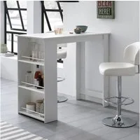 lovingHome® Bartisch Bartisch 3 Fächer Weiß 120 x 107,5 x 60 cm Stehtisch Kächenbartisch (1 Stück), Silberfarbene Streben zieren die Regalfächer