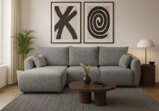 Ecksofa mit Schlaffunktion RUDEN Sofa in Stoff Bello Graphit Ottomane Links
