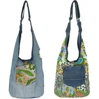 Sunsa Hobo Nachhaltige 2 seitige tragbare Umhänge/Jeans/wendbare Tasche, Wendbare Tasche, 2 Seitig tragbare Tasche