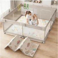 MC Star Laufstall Baby-Laufstall 150x150x68 cm (atmungsaktivem Mesh & Saugnäpfen), XXL Spielgitter mit Oxford-Stoffmatte