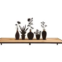 Home-trends24.de Dekofigur Deko Board Vasen Metall Silhouette schwarz Blumen