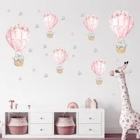 Montegoni Wandsticker 30 x 90 cm Rosa schlafender Babyelefant mit Heißluftballon, Abziehbare Wandsticker mit süßem Design, leicht anzubringen