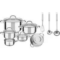 GSW Topf-Set Montreal, Edelstahl (Set, 13-tlg., je 1 Kochtopf 14/16/20/24 cm, 1 Stieltopf 14 cm), inkl. aller Kochutensilien, die eine Haushaltsküche benötigt Induktion