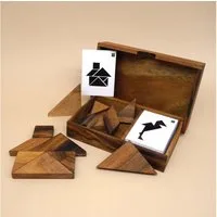 ROMBOL Denkspiele Spiel DOPPELTANGRAM - Tangram für 2 Spieler, Legespiel, Holzspiel