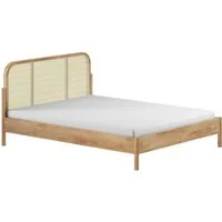 Vipack Bettgestell Olive, Bettpfosten Eiche massiv und furnierten Bettseiten (mit hochwertigem Rattan-Geflecht Kopfteil, Rahmen Eiche massiv), ohne Lattenrost, mit höhenverstellbarem Rahmenbeschlag, zwei Breiten