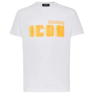 Dsquared2 Icon Yellow Blur Print White Loose Fit T-shirt