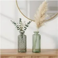Levandeo® Dekovase, 2er Set Vase H14cm Grün Glas Blumenvase Tischdeko Frühling