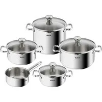 Tefal Topf-Set Duetto Induktion, robust und hochwertig, Induktions Töpfe Set, Edelstahl (Set, 9-tlg., 1x Stielkasserolle 16 cm, je 1 Kochtopf mit Deckel 18/20/22/24 cm), mit Siebdeckel, für alle Herdarten geeignet