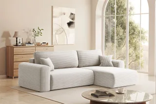 Ecksofa Schlafsofa FLORA Stoff Poso Altweiß Ottomane Rechts