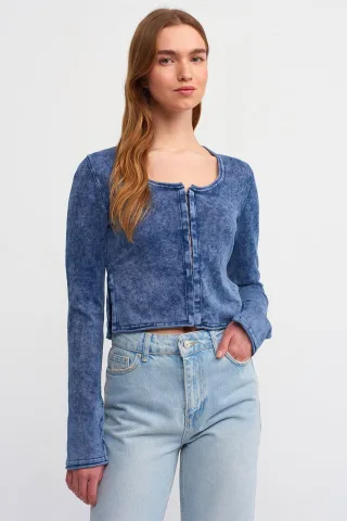 Baumwoll-Ripp-Strickjacke im Crop-Design
