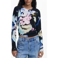 Desigual Strickpullover Stilvoller Damenpullover: Schwarz, Langarm & Musterdesign