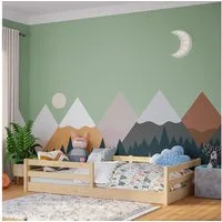Bellabino Kinderbett Iskri mit Rausfallschutz und Lattenrost (natur, optional mit Matratze), Bodenbett verfügbar in 90/120/140x200