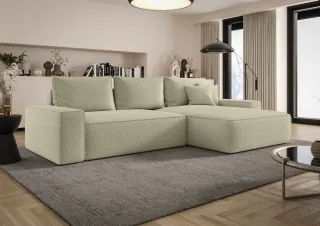 Ecksofa Schlafsofa Sofa WALKEN Stoff Quelle Latte Ottomane Rechts