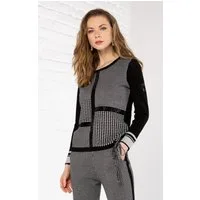 Passioni Strickpullover mit Hahnentrittmuster und Glitzersteinen