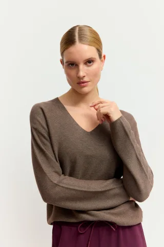 THE FASHION PEOPLE - Oversized V-Neck Pullover WOOD MEL. - Gr. - XS