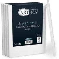 Artina Keilrahmen Keilrahmen Leinwand Akademie, 18x24cm, 5er Set, 100% Baumwolle Leinwände 280 g/m² für Acrylfarben Canvas