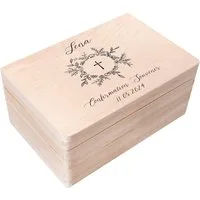Creative Deco Holzkiste Kommunion Geschenke für Mädchen und Jungen, Natur 30 x 20 x 14 cm