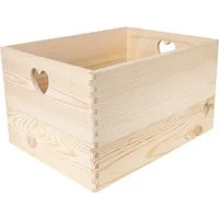 Creative Deco Aufbewahrungsbox Holzkiste Obstkiste Korb ohne Deckel, mit herzförmigen Griffen, unlackiert