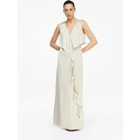 comma Maxikleid Kleid Satinkleid mit V-Auschnitt und Volants
