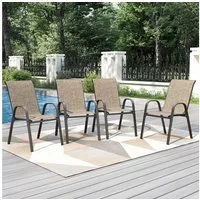 PHI VILLA Gartenstuhl (Gartensessel Stapelstühle Hochlehner, E-Lackierung Metallgestell für Hinterhof Veranda Terrasse Poolbereich, 4 St), 2er Set - 4er Set - 6er Set Wetterfest Terrassenstühle