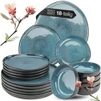 Moritz & Moritz Tafelservice ORGANIC blau Geschirrset (18-tlg), 6 Personen, Steinzeug, Kombigeschirr für 6 Personen