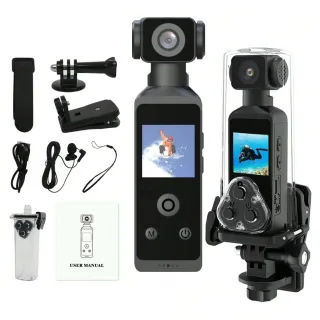 Pocket 5K HD Action Camera 270° Rotatable Wifi Mini Sports Camera with Waterproof Case for Helmet Travel Bicycle Driver