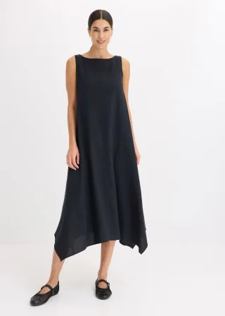 bonprix Trägerkleid aus feinem Viskose-Mix, schwarz, Gr.52, Langes ausgestelltes Kleid mit asymmetrischem Saum und seitlichen Taschen, aus Viskose