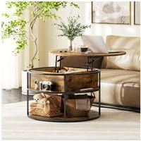 HOMCOM Couchtisch Höhenverstellbar Wohnzimmertisch mit Hebeplatte und Stauraum (runder Tisch mit Ablagefläche, verstecktem Fach, 1-St., für Wohnzimmer, Heimbüro), 80 x 80 x 47-61,5 cm, Braun