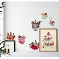 K&L Wall Art Wandtattoo Wandtattoo Küche Leffler Blumen Tasse Märchen Rosen Traumtassen, Wandbild selbstklebend, entfernbar