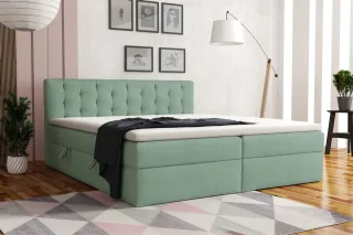 Boxspringbett Schlafzimmerbett DIAGO 200x200cm Stoff Castel Mintgrün