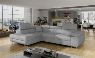 Ecksofa Schlafsofa SARRA in Stoff Paros Grau Ottomane Links
