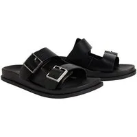 Calvin Klein CITY SANDAL BUCKLE LTH Pantolette Sommerschuh, Hausschuh, Strandschuh mit Plateau und Schnallen