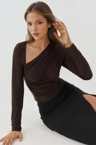 Asymmetrischer Kragen Langarm Weiches Strickoberteil