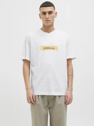 JACK&JONES - JORSPLIT AOP BRANDING TEE SS CREW NECK bright white - Gr. - XL