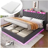 MODFU Polsterbett Mit Stauraum,LED-Beleuchtung und USB-Anschlüssen (Funktionsbett, 2-tlg., Stabiler Metallrahmen, inkl. Lattenrost, mit Matratze), 180x200 cm, Hollandvelours, Kopfteil-Ablage