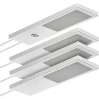 SO-TECH® LED Unterbauleuchte LED Möbelleuchte GIULIA II, stufenlos dimmbar, LED fest integriert, Neutralweiß, 4er Set neutralweiß mit/ohne Sensor inkl. 33W Trafo, silber