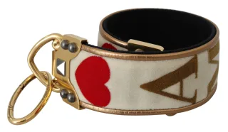 Dolce & Gabbana Gol White Textile Cuir Amore épaule STRAPE FEMMES