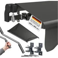 STEELSØN Gelenkarmmarkise Kestria wetterfest & blickdicht (400x250 cm, anthrazit) mit Aluminium-Kassette & Wandhalterung, langlebiges Kunstftoffgewebe
