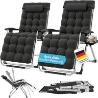 STEELSØN Gartenliege Lysira klappbarer Zero-Gravity-Stuhl, schwarz/silber, outdoor Liegestuhl, 2er-Set, mit atmungsaktiven Polsterauflagen, Sonnenliege mit Getränkehalter