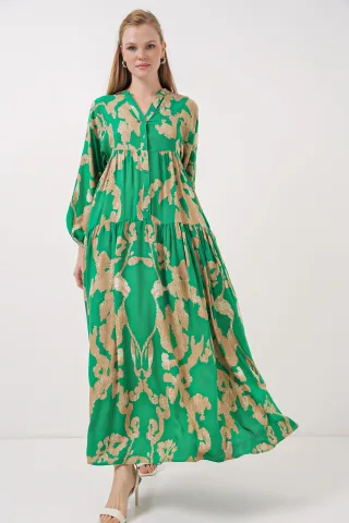 Bedrucktes V-Ausschnitt-Maxikleid