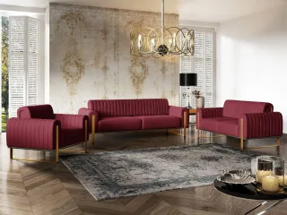 Sofaset Designersofas VALERIE 3-2-1 in Stoff Elisa Velvet Bordeauxrot
